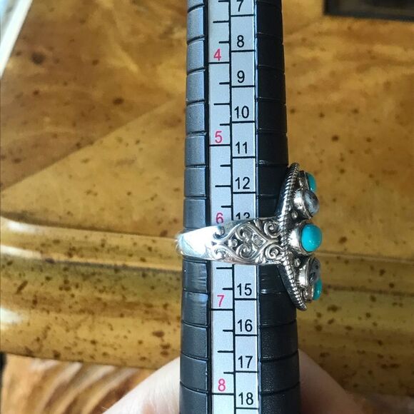 Sleeping Beauty Turquoise White Buffalo Sterling Silver Buckle Ring Size 6.25 - Picture 7 of 9